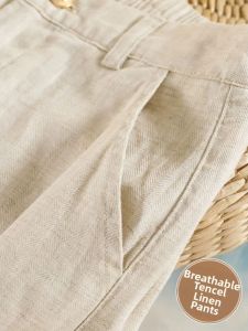 Tencel Linen Breathable High Waist Herringbone Trousers