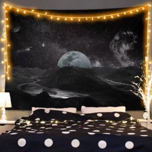 VIKAMA Mysterious Night Sky Milky Way Tapestry Space Landscape Wall Hanging Dark Atmospheric Bedroom Decor Cosmic Art