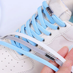 Metal buckle Shoelaces Elastic Shoelace for Sneakers Kids and Adults 0.6 cm Flat Shoelaces 1Pair/3Pair