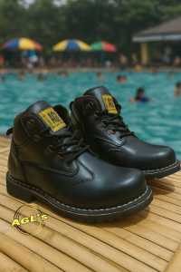 AGLs Sepatu Safety Pria Non-Slip Kulit Hitam untuk Pekerjaan