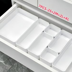 7pcs Drawer Storage Box Set Sundries Divider Holder Organizer Kitchen Bathroom Closet Jewellery Makeup Cosmetics Trays Container