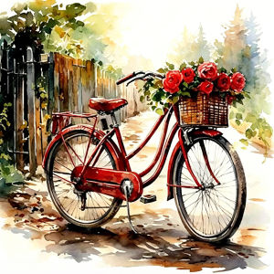 Huacan DIY Diamond Painting Red Bicycle Rose Diamond Mosaic Flower Landscape New Collection Handmade Gift Wall Decor