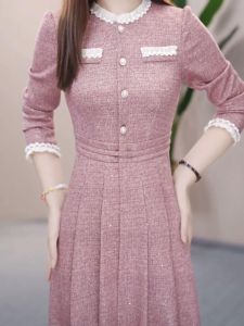 ชุดเดรสยาวปานกลางหรูหรา ทรงเข้ารูป แขนยาว คอตั้ง ทรงเข้ารูป เดรสแฟชั่นสำหรับคุณแม่ ฤดูใบไม้ร่วง 2024 แบรนด์เนม Bolei