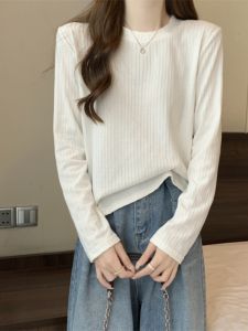 Áo Thun Cổ Tròn Màu Trơn Cỡ Lớn Phong Cách Hàn Quốc Mùa Thu Áo Sơ Mi Lót Bên Trong Mềm Mại Cho Nữ