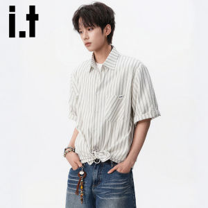 izzue | Summer Fashion Textured American Poplin Stripe Thin Mens Shirt
