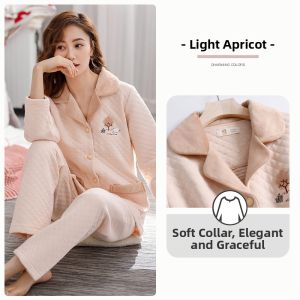 JIALEFEN | Thickened Air Layer Cotton Long Sleeve Home Pajamas