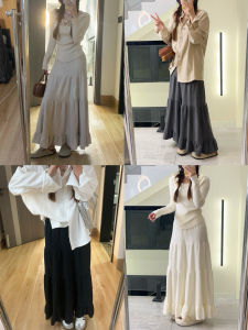 กระโปรงยาวปานกลางทรงยีนส์ผ้าขนแกะสำหรับผู้หญิง ทรงเอวสูง ทรงหลวม ทรงเข้ารูป ทรงปกติ กระโปรงสั้น