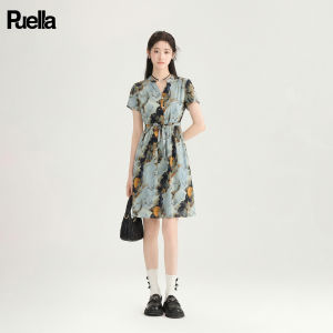 puella | French Style V-Neck Floral A-Line Waist Tied Dress