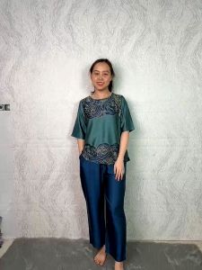 HA02 Đồ bộ mặc nhà lụa Latin tay lở quần ống suông dài 9 tấc đồ mặc nhà trung niên cho mẹ size lớn từ 50 - 75 kg