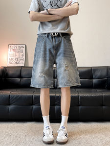 กางเกงลำลองผ้ายีนส์ทรงขาดสำหรับผู้ชายรุ่งเรือง กางเกงขายาวปัวนักฤดูร้อนเปิดกระดุมสีน้ำอธิวาศิขรัiyร์ธภิงสางทรงเข้าตัว