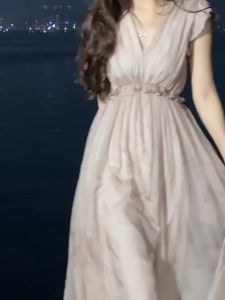 Elegant French Designed Sleeveless Waist Cinched Maxi Dress