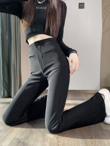 กางเกงขายาวทรงหลวมสีดำ ทรงสลิมฟิต ทรงเข้ารูป ทรงเอวสูง กางเกงขายาวทรงหลวมสำหรับผู้หญิง ฤดูใบไม้ผลิและฤดูใบไม้ร่วง