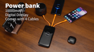 MeeGoo Power Bank 10000mAh Fast charging with 4 Cable LED Display Portable Charger for all phone
