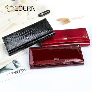 EDERN Genuine Leather Womens Wallet Fashion Luxury Crocodile Embossed Long Wallet Cowhide Clutch Bag Coin Purse Card Holder Ladies Purse