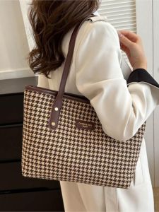 Houndstooth Bag for Women 2023 New Arrival Retro Advanced Texture Shoulder Work Clothing Large Capacity Satchel Tote Bag