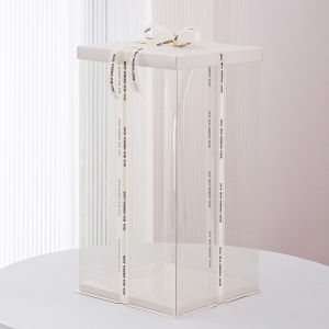 Transparent Cake Packaging Box Double Layer Triple Layer Quadruple Layer Extra Height 10 Inch 12 Inch 14 Inch 16 Inch Pastry Gift Box