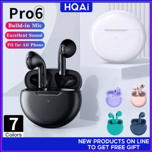 HQAi Pro6 7 Colors TWS Bluetooth Earbuds Wireless Bluetooth Earphone Touch Control 9D Stereo Headset Build-in MIC Earphones Bluetooth in-Ear Original Cute and Small Portable Headphone
