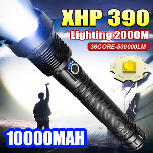 Most Powerful XHP390 Flashlight 10000mah Large Capacity Rechargeable Lamp Outdoor Waterproof Tactical Lantern Self Defense Torch
