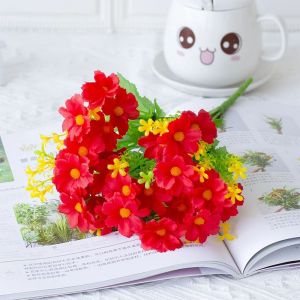 2 ชิ้นประดิษฐ์ดอกไม้ปลอม Daisy ดอกไม้กลางแจ้ง UV สีเขียวพุ่มไม้พืชในร่มตกแต่งบ้าน DIY สวนอุปกรณ์เสริม