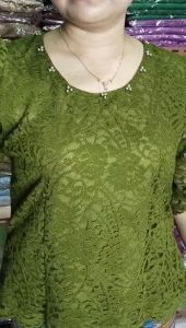SHOOPI BLUS SEMI RENDA /ATASAN BROKAT WANITA CANTIK LEHER MUTIARA LENGAN BALON/BAJU SENI KEBAYA KEKINIAN