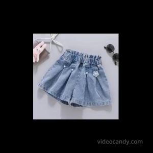 CELANA JEANS PENDEK ANAK PEREMPUAN APLIKASI MUTIARA FLOWERS