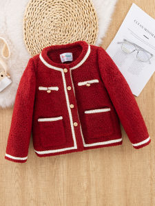 Red Festive Winter Coat for Girls Thickened Woolen Chenille New Year Visit Outfit Childrens down Jacket Spring Festival Outerwear