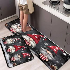 Christmas Gnome Pattern Rug Set Decoration for Bathroom Kitchen Bedroom Living Room Office Outdoor Doormat-Holiday Decor