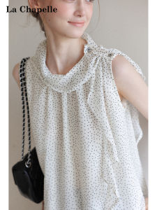 La Chapelle | Sleeveless Polka Dot Shirt With Draped Design Womens