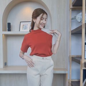 C08 เสื้อแขนสั้นเสื้อสีแดง เเต่งเส้นทูโทนคอยาวถึงปลายแขน ตรุษจีน chinese new year easter egg