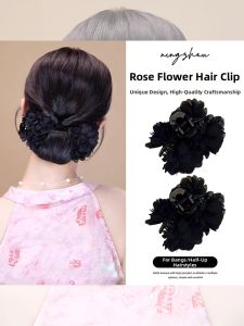 NING ZHOU | Rose Flower Hair Clip Side Barrette Half-Up Styling Jaw Claw