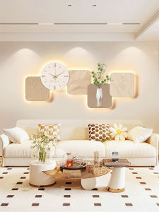 Creamy Style Living Room Decorative Artwork with Clock Bedroom Headboard Painting Sofa Background Wall Art Modern Minimalist Geometry