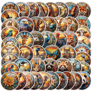 50-Piece Set Cartoon Colorful Glass Animal Stickers Decorative Paper for Notebook Luggage Decoration Creative Stationery