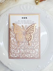 Laser cut Die Cut Modern Pattern with Butterfly Theme 5x7 (5R) Gatefold Invitation Card Cover for Wedding Birthday Christening Debut 18th Birthday | Available in many colors | Crafter Bax