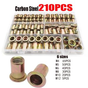 210/165/100PCS Box Rivet Nuts Carbon Steel M4-M12 Flat Head Rivet Nuts Set Hardware Multi Sizes Insert Rivet Nuts(165PCS M3-M12)