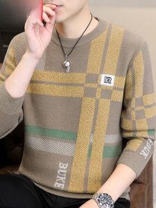 HENGYUANXIANG | Hengyuanxiang Mens Thickened Knitted Sweater Round Neck Stripe Base Shirt Autumn Winter Fashion City Style Long Sleeve Casual Loose Fit