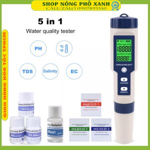 Bút đo độ mặn của nước 5 trong 1 pH/TDS/EC/độ mặn/nhiệt độ kèm 3 gói pH chuẩn