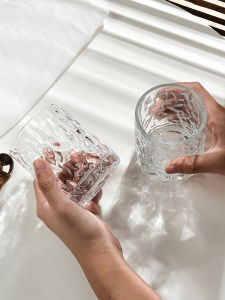 Thickened Japanese Style Glass Cup Set Home Use Iceberg Tea Cup with Coaster Stone Pattern Wine Glass Drinking Water Cup