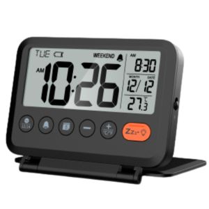LCD Digital Alarm Clock Battery Powered Desktop Clock Calendar Temperature Display 9 Minutes Snooze Travel Portable Clock