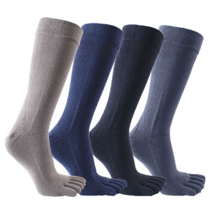 Combed Cotton Five Finger Socks Long Man Solid Business Soft Sweat-Absorbing Anti-Bacterial Party Dress Toe Socks High Gentleman