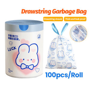 100PCS Drawstring Garbage Bags Cartoon Printed Garbage Bag Disposable Large Plastic Garbage Bags Large Roll Garbage Bags Plastik Sampah Garbage Bags 抽绳垃圾袋