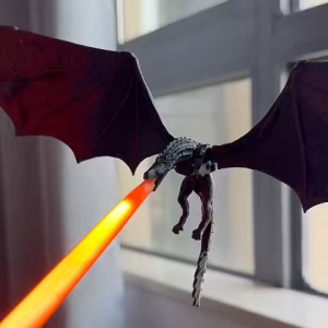 Battery Version Black Dragon Ornament Spitting Red Flame Dragon Figure Fantasy Desktop Decoration