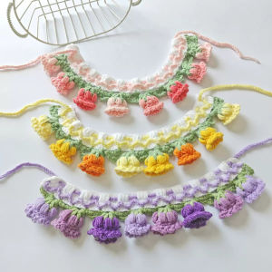 Handmade Knitted Pet Scarf Dog Collar Flower Shape Cute Cat Dog Bandana Saliva Towel Triangle Scarf Universal Pet Accessory