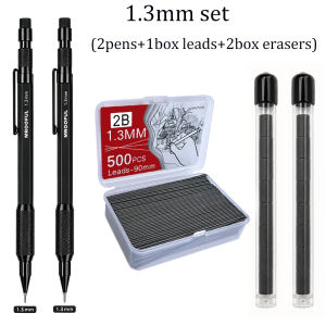MROOFUL | 0.5/0.7/0.9/1.3mm Black Mechanical Pencil Set with Eraser Mechanical Pencil for School Writing Art Drawing Supplies Stationery