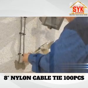 SYK 100Pcs 8" 3.6mm x 200mm 1Pack Heavy Duty Black Nylon Cable Tie Locking Zip Ties Pengikat Wayar Kabel Tie