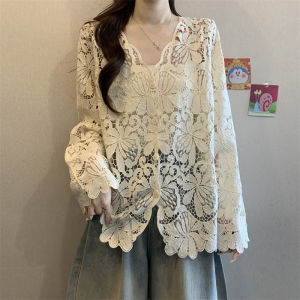 AIYITI | Lace Hollow-out Loose Slimming Long-sleeve Sun-protection Blouse