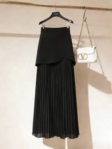 Black Career Design A-Line Mid-Length Skirt Spring