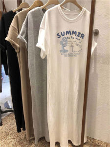 White Heavyweight Short Sleeve T-Shirt Dress Women Summer Loose plus Size Casual Versatile Top Mid-Length Over-Knee Dress