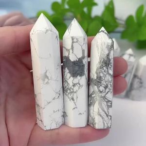 Natural Stone White Turquoise Crystal Point Healing Obelisk Quartz Wand Beautiful Ornament for Home Decor Pyramid Souvenir