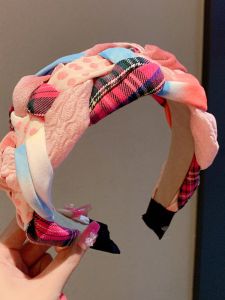 Pink Young Adult Heart Hand-Woven Headband Female Sweet Cute Hairpin Contrast Color Simple Commute Wide Headband Look Small