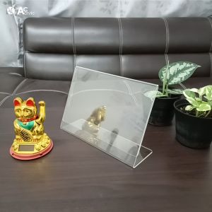 ป้ายอะคริลิคตั้งโต๊ะ A5 แนวนอน 21.5x15cm โชว์ 1 ด้าน ทรง L (A5L1P)
